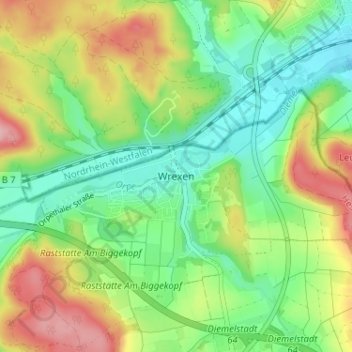 Mapa topográfico Wrexen, altitud, relieve