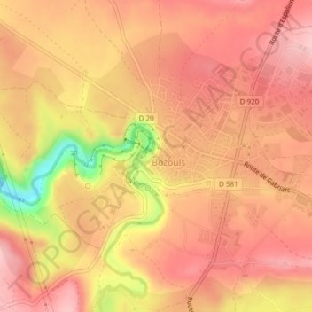 Mapa topográfico Trou de Bozouls, altitud, relieve