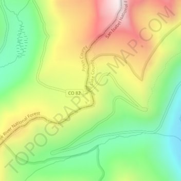 Mapa topográfico Independence Pass, altitud, relieve