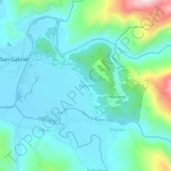 Mapa topográfico Bucao, altitud, relieve