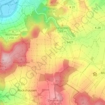 Mapa topográfico Hesserode, altitud, relieve