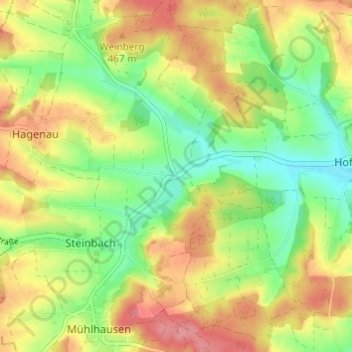 Mapa topográfico Süßkofen, altitud, relieve