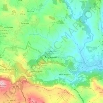 Mapa topográfico Chamboeira, altitud, relieve