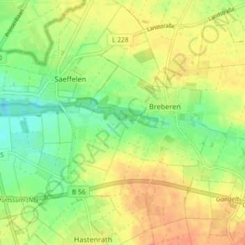 Mapa topográfico Broichhoven, altitud, relieve
