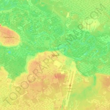 Mapa topográfico Урай, altitud, relieve