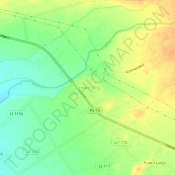 Mapa topográfico Puente Virú, altitud, relieve