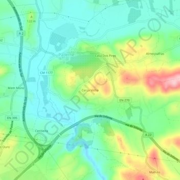 Mapa topográfico Cerca Velha, altitud, relieve