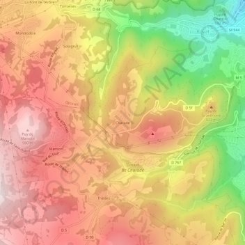 Mapa topográfico Charade, altitud, relieve