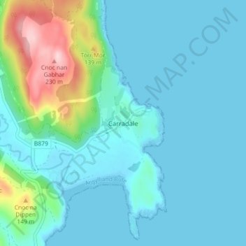 Mapa topográfico Carradale, altitud, relieve