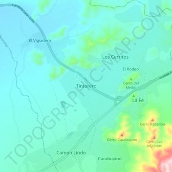 Mapa topográfico Tintorero, altitud, relieve