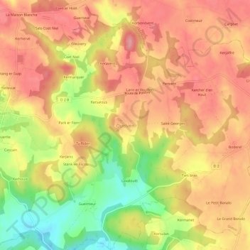 Mapa topográfico Quelven, altitud, relieve