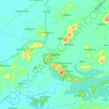 Mapa topográfico Sapotra, altitud, relieve