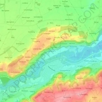 Mapa topográfico Mühlthal, altitud, relieve