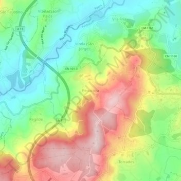 Mapa topográfico Penacova, altitud, relieve