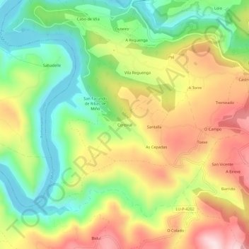 Mapa topográfico Cereixal, altitud, relieve