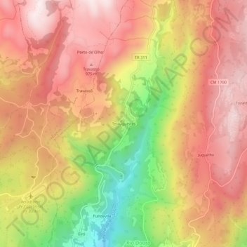 Mapa topográfico Teixugueiras, altitud, relieve