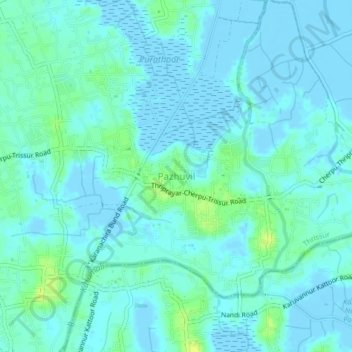Mapa topográfico Pazhuvil, altitud, relieve