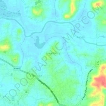 Mapa topográfico Puracherry, altitud, relieve