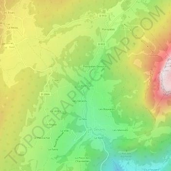 Mapa topográfico Les Droux, altitud, relieve