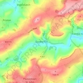 Mapa topográfico Dunkerton, altitud, relieve