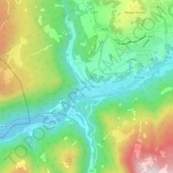 Mapa topográfico Molina di Fiemme, altitud, relieve