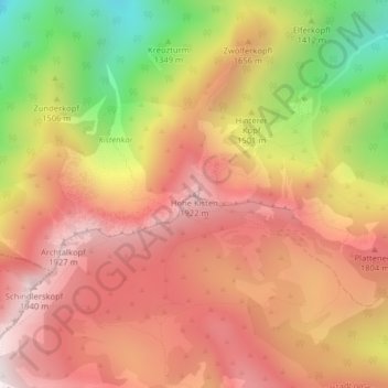 Mapa topográfico Hohe Kisten, altitud, relieve
