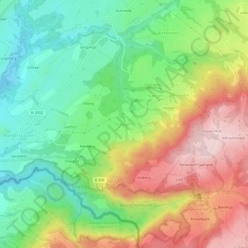 Mapa topográfico Haggen, altitud, relieve