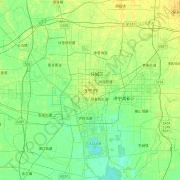 Mapa topográfico 济宁市, altitud, relieve