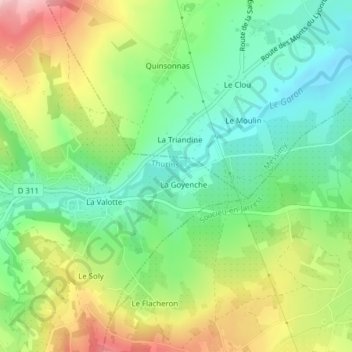 Mapa topográfico La Goyenche, altitud, relieve