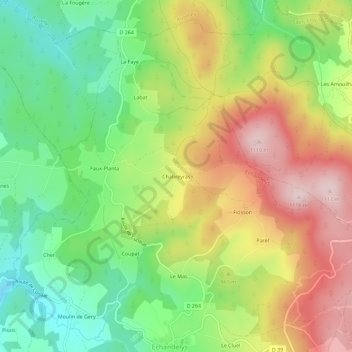 Mapa topográfico Chabreyras, altitud, relieve