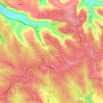 Mapa topográfico Fiou, altitud, relieve