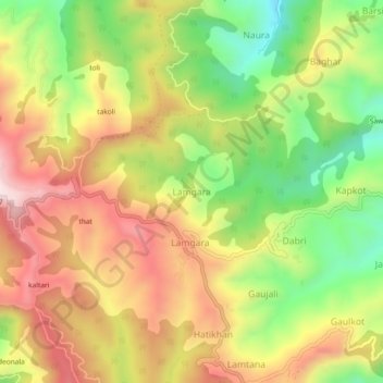 Mapa topográfico Lamgara, altitud, relieve