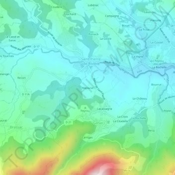 Mapa topográfico Majoural, altitud, relieve
