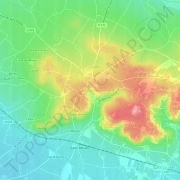 Mapa topográfico Saint-Émilion, altitud, relieve