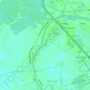 Mapa topográfico Iba Este, altitud, relieve