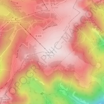 Mapa topográfico Kastelberg, altitud, relieve
