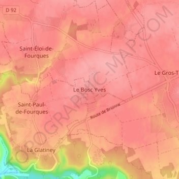 Mapa topográfico Le Bosc Yves, altitud, relieve