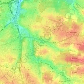 Mapa topográfico Le Mirail, altitud, relieve