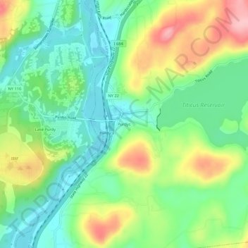 Mapa topográfico Purdys, altitud, relieve