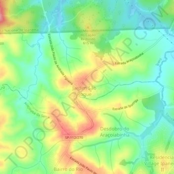 Mapa topográfico Araçoiabinha, altitud, relieve