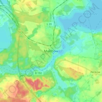 Mapa topográfico Malchow, altitud, relieve