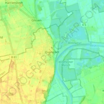 Mapa topográfico Ovenstädt, altitud, relieve