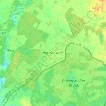 Mapa topográfico Wiemerskamp, altitud, relieve