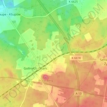 Mapa topográfico Gollmitzer Ausbau, altitud, relieve