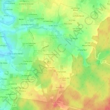 Mapa topográfico La Rue, altitud, relieve