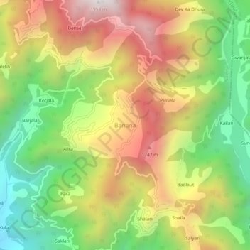 Mapa topográfico Banana, altitud, relieve