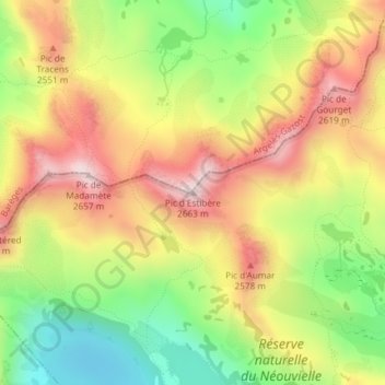 Mapa topográfico Pic d'Estibère, altitud, relieve