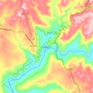 Mapa topográfico Rajapur, altitud, relieve