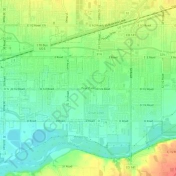 Mapa topográfico Pear Park, altitud, relieve