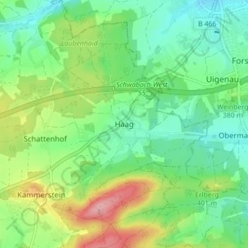 Mapa topográfico Haag, altitud, relieve